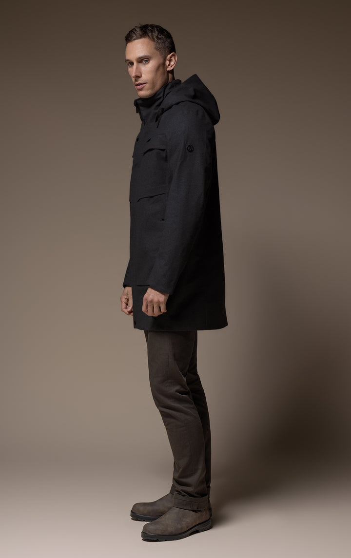 LAMINATED WOOL PARKA