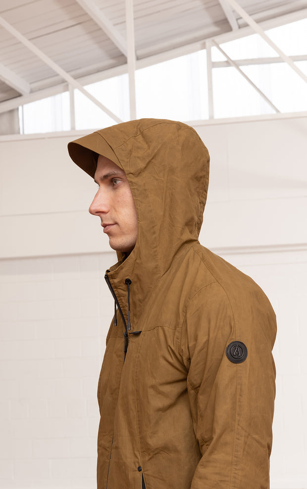 WAXED COTTON HOODED JACKET