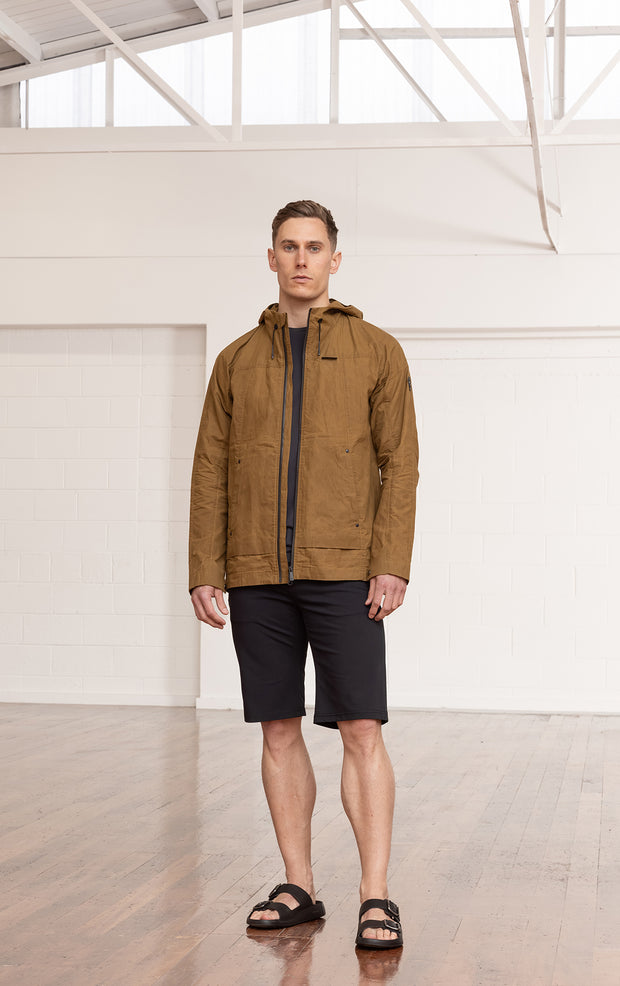 WAXED COTTON HOODED JACKET