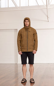 WAXED COTTON HOODED JACKET