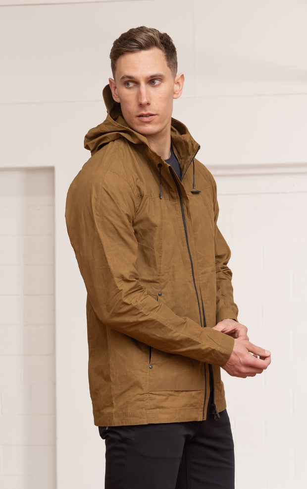 WAXED COTTON HOODED JACKET