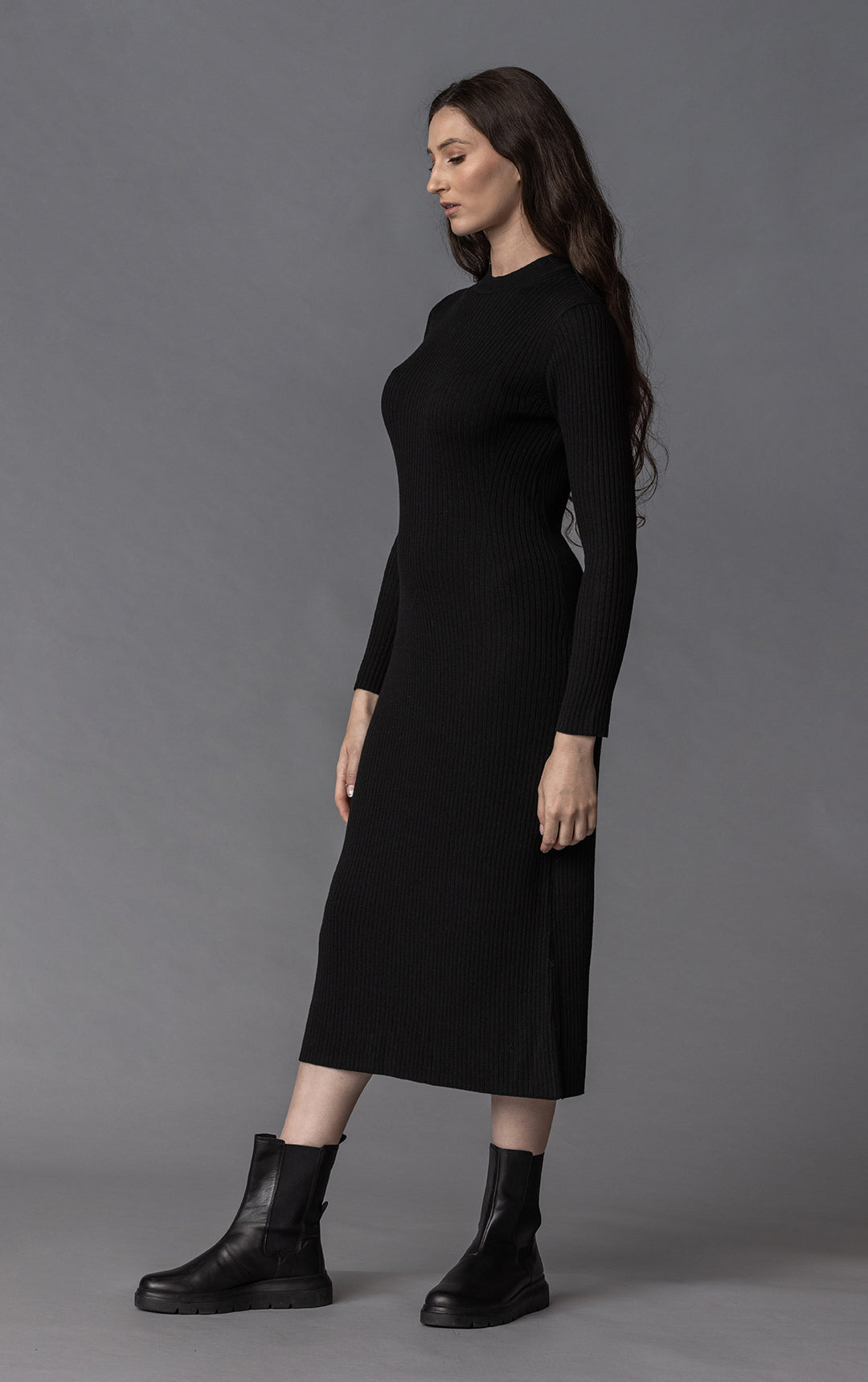 Black dress winter wool dress midi dress 321# Black dress winter wool dress midi dress 321#