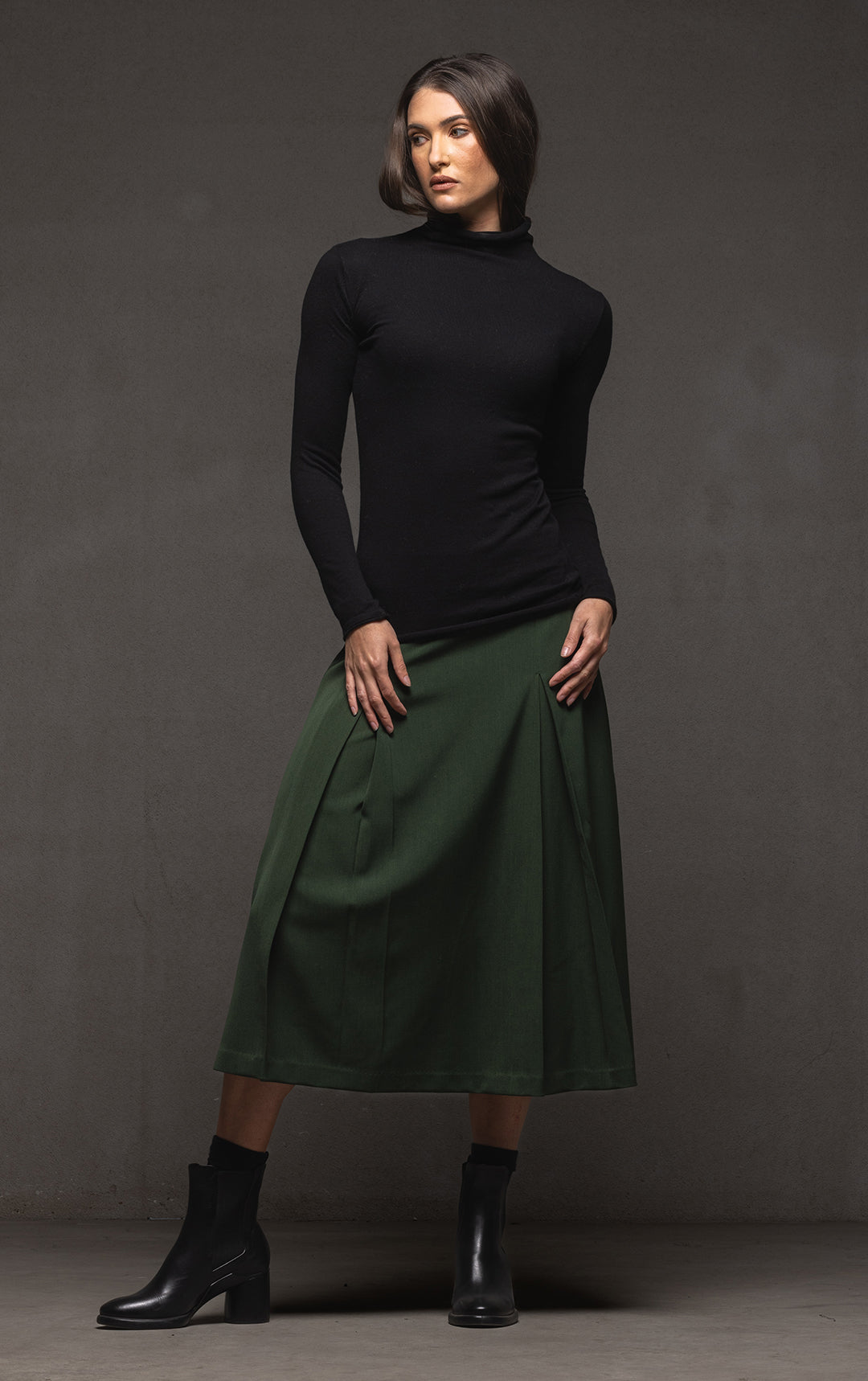 WOOL BLEND BOX PLEAT SKIRT - CLEARANCE