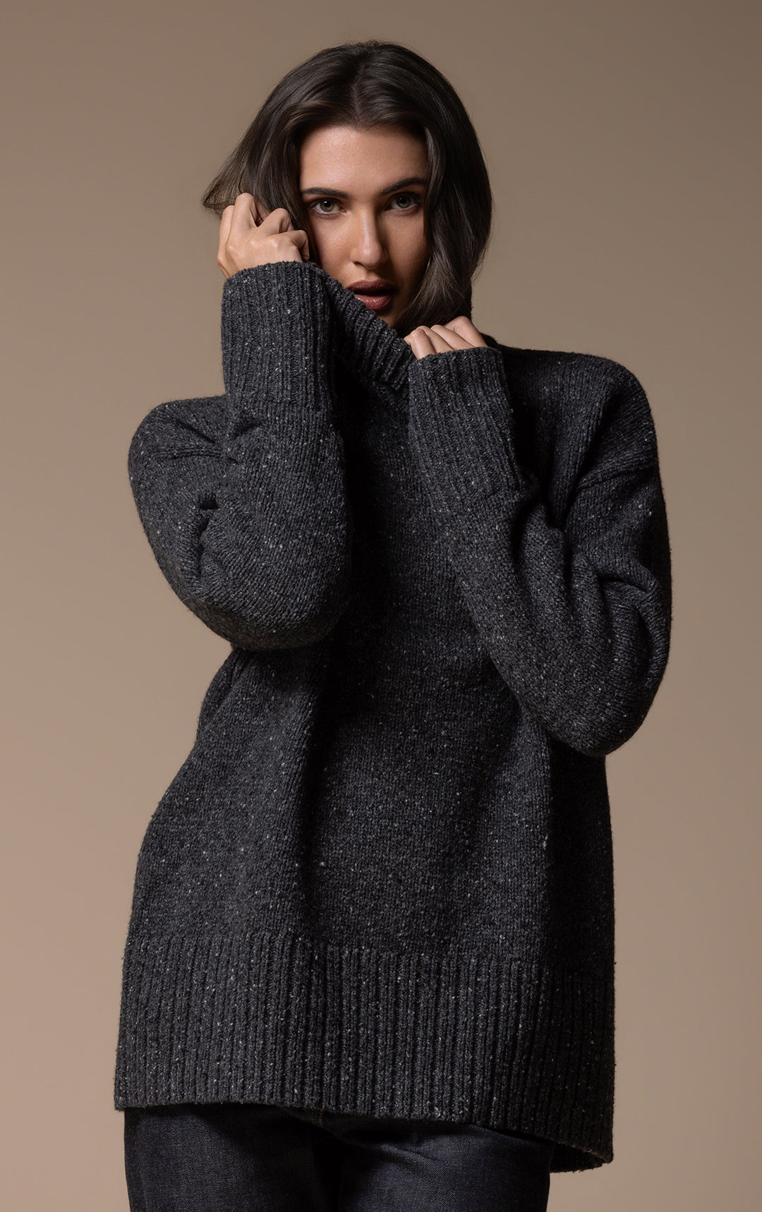 3GG WOOL BLEND TWEED TURTLENECK