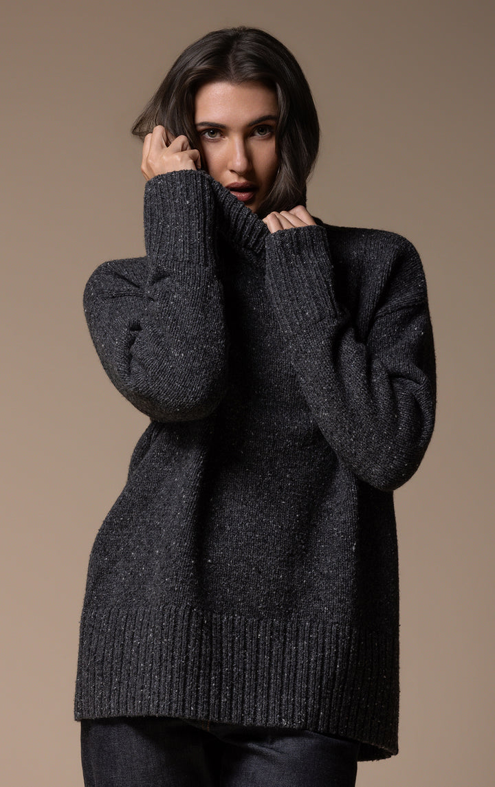 3GG WOOL BLEND TWEED TURTLENECK