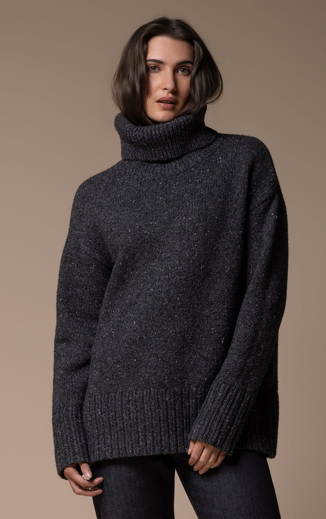 3GG WOOL BLEND TWEED TURTLENECK